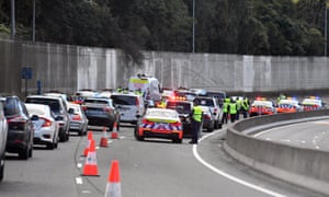 NSW police stop cars on the Bradfield Highway on the lower north shore