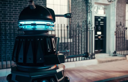 Dalek drones in Downing Street – not as menacing as the 2005-era bronze models that appeared later in the New Year’s Day episode.