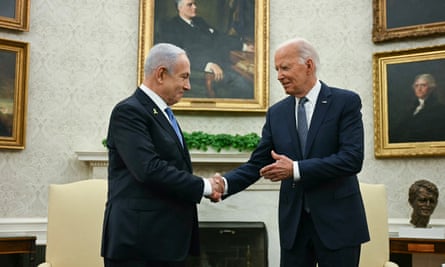 Joe Biden and Benjamin Netanyahu shaking hands