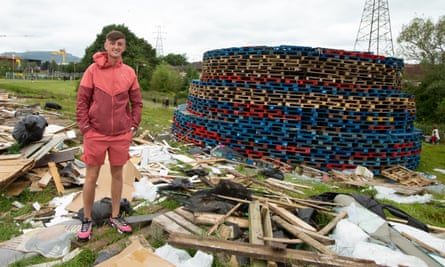 Jamie Graham at a loyalist bonfire site in East Belfast.