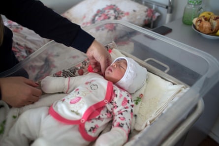 Hasmik Margaryan with her daughter Vika, born four days earlier, at the maternity ward in Sevan