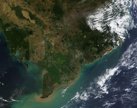 A satellite image of the Mekong Delta in Cambodia, 2016.