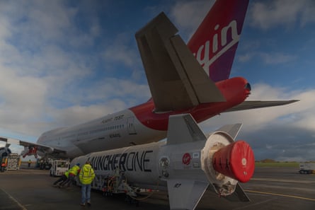 Cosmic Girl, a specially adapted 747 aircraft that carried Virgin Orbit’s LauncherOne rocket at Spaceport Cornwall