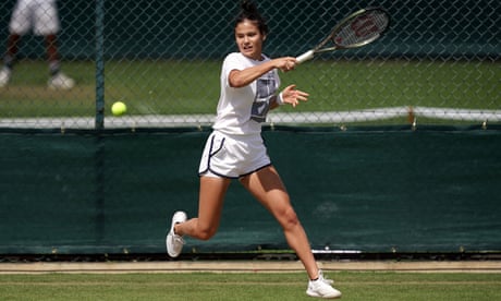 Emma Raducanu practises at Wimbledon on Tuesday before her second-round match with Caroline Garcia