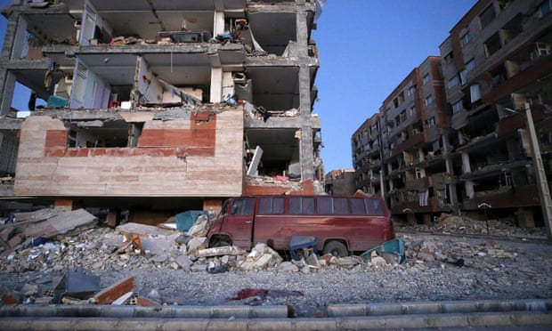  Destroyed buildings in Sarpol-e-Zahab in western Iran Photograph: Pouria Pakizeh/AP