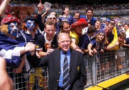 Scotland manager Craig Brown greets the fans before the game against Brazil at the 1998 World Cup in France.