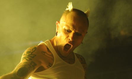 The Prodigy’s Keith Flint channelling his trademark horns at a live performance in 2011.