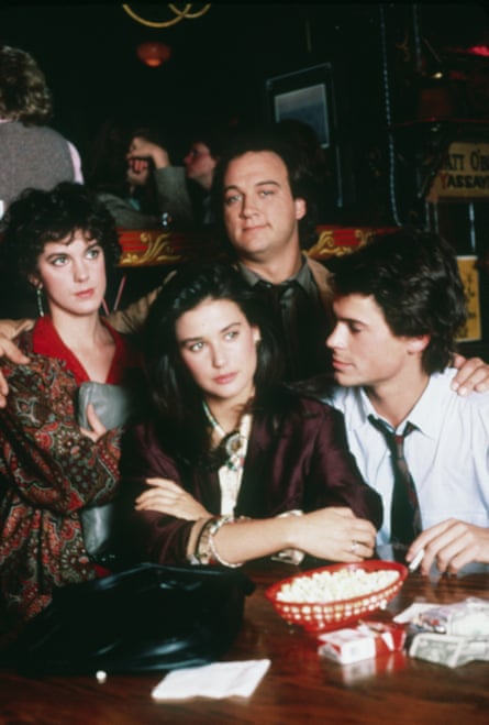 Elizabeth Perkins (left) with Demi Moore, Jim Belushi and Rob Lowe in her debut film, 1986’s About Last Night
