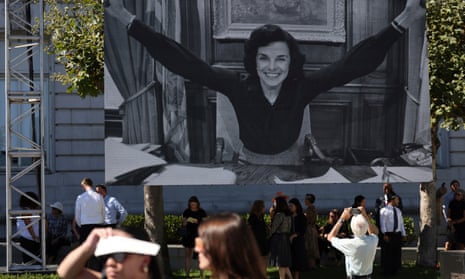 An image of the late senator Dianne Feinstein is displayed during her memorial service outside San Francisco’s city hall on 5 October 2023.