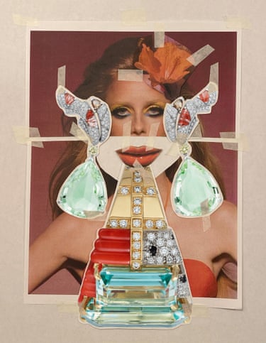 Fashion Plate no. 3, 2020 - jewellery collage partly conceals photo of model