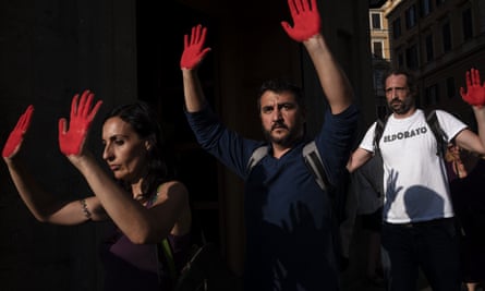 Protesters in Rome show their opposition to the anti-immigration policies of Matteo Salvini.