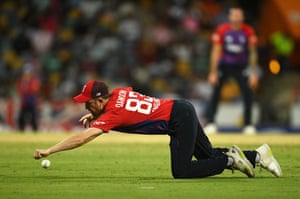 West Indies v England: men’s second T20 – live! | Sport 2 Liam Dawson of England drops a catch to dismiss Nicholas Pooran of West Indies.