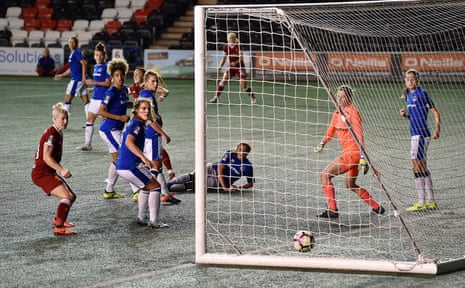 Liverpool’s Natasha Harding stabs the ball home.