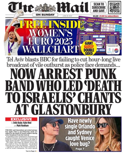 Front page of the Mail on Sunday, 29 June 2025