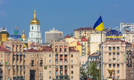 View of Independence square and old buildings in Kiev, Ukraine