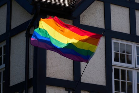 Closeup of Pride flag next to Matlock building
