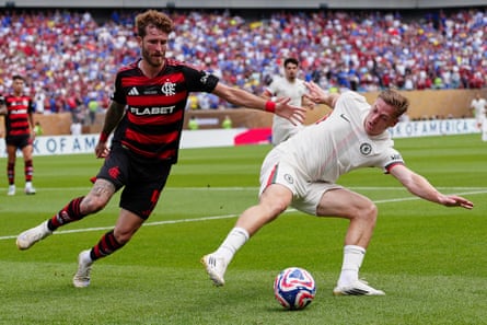 Liam Delap competes for the ball