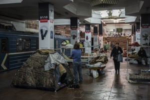 Kharkiv, Ukraine. Residents live in a subway station still used as temporary shelter. Kharkiv subway resumed service on Tuesday morning after being closed for more than two months during the Russian attempt to capture the city
