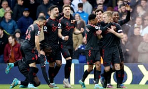 Southampton’s James Ward-Prowse celebrates scoring their first goal with teammates.