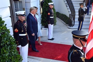 Donald and Melania Trump arrive to greet Scott Morrison.