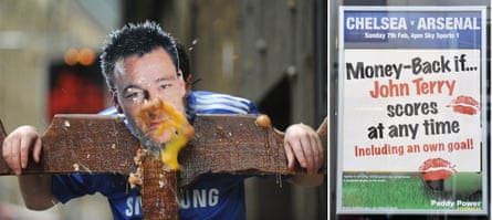Man dressed as John Terry is pelted with eggs and an advert taking the mickey out of John Terry