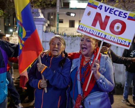 Supporters of the Citizen Revolution Movement celebrate the victory of the ‘No’ vote in the referendum in Quito, Ecuador.