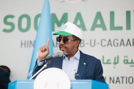 Hassan Sheikh Mohamud speaking from behind a podium.