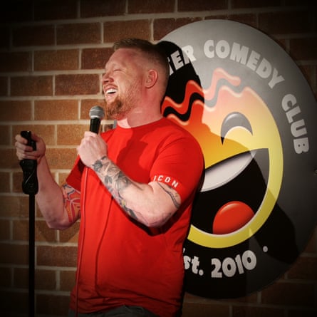 Smith performing at the Hot Water Comedy Club in Liverpool.