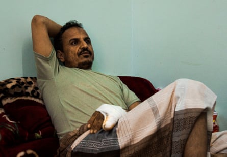 Ali Ahmed al-Abasi on his bed in the Dhamar General Hospital.