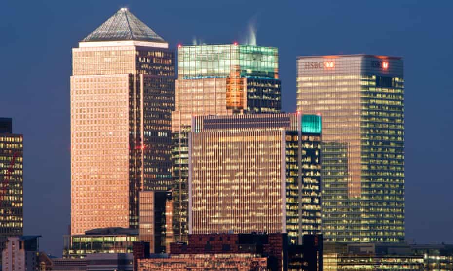 Bank buildings in Canary Wharf, London