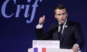 French President Emmanuel Macron speaks to Jewish community leaders in Paris on Wednesday 20 February.