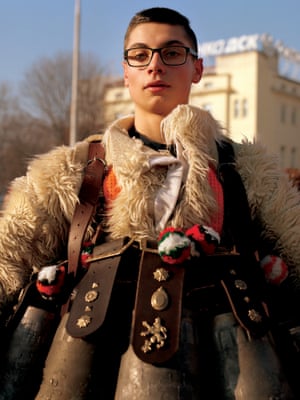 Surva festival, Pernik, Bulgaria, 2018A young boy wears a traditional Kukeri costume