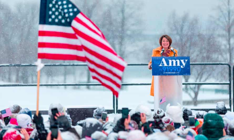 Amy Klobuchar announces her candidacy for president in a heavy snowfall in Minneapolis, Minnesota.