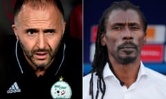Algeria’s coach, Djamel Belmadi, (left) and Senegal’s coach, Aliou Cissé met in the group stage, with Algeria winning 1-0.