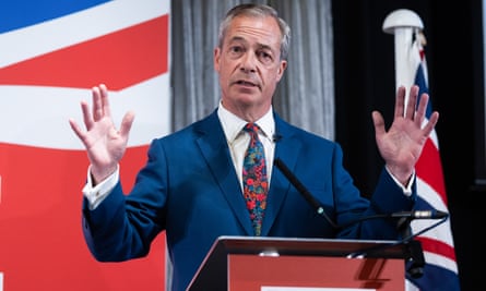 Nigel Farage at a Reform UK press conference