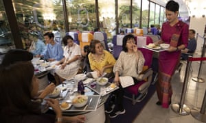 A flight-themed restaurant at the Thai Airways head office in Bangkok, Thailand.