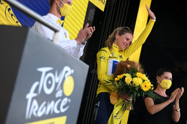 Annemiek van Vleuten celebrates her stage seven triumph