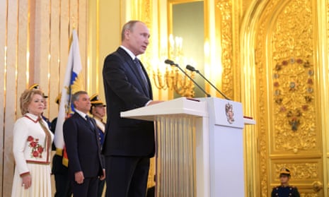 Vladimir Putin delivers a speech during his inauguration ceremony at the Kremlin
