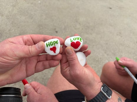 Vibeke and Jan, who are from Denmark and are on holiday in Sydney, came to the memorial to lay a stone while touring through Bondi
