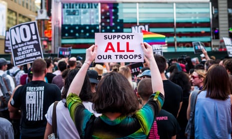 On July 26, 2017, after a series of tweets by President Donald Trump, which proposed to ban transgender people from military service, thousands of New Yorkers took the streets of in opposition. Thousands of transgender soldiers are currently serving in all branches of the United States Armed forces.