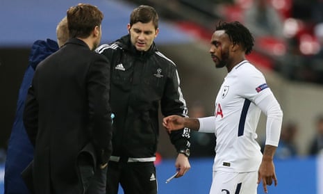 Mauricio Pochettino, hands in pockets, looks on as Danny Rose comes off during Tottenham’s game against Apoel Nicosia with a cut head.