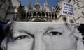 A poster of Julian Assange outside the high court in London