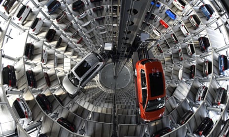 A VW Passat and a VW Golf are pictured Volkswagen’s assembly plant in Wolfsburg.
