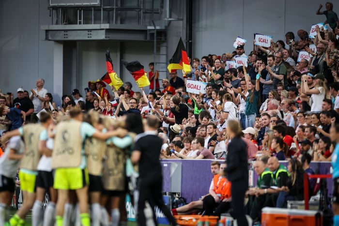 Germany v Spain: Women’s Euro 2022 Group B – live! | Women's Euro 2022 4 German fans celebrate after Alexandra Popp scored their second goal.