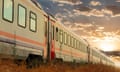 Doğu Express train against sunset sky