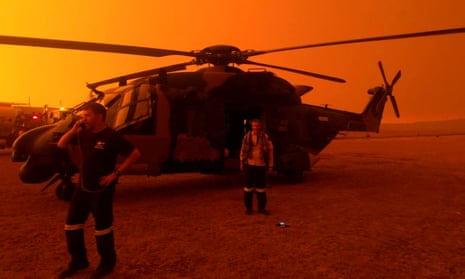 An MRH90 helicopter in Cooma during the black summer bushfires.