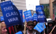 Protesters demonstrate against British payday loan company Wonga in central London in 2014.
