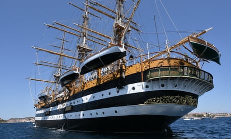 The Amerigo Vespucci moored in Sardinia in 2021