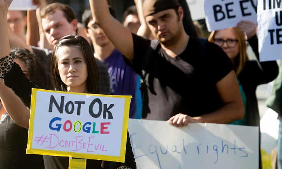 Workers protest against Google’s handling of sexual misconduct allegations last year.