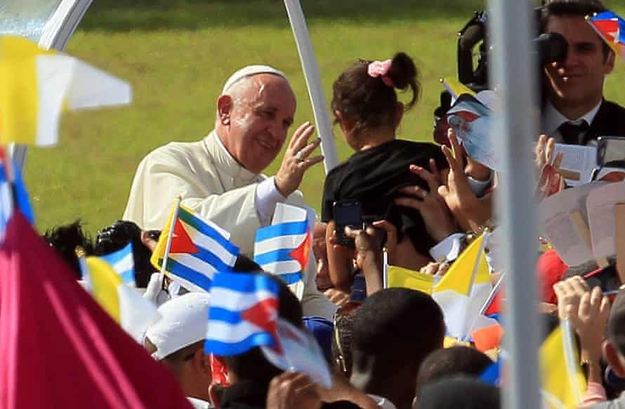 Pope Francis greets the crowds in Holguin, Cuba, last September.